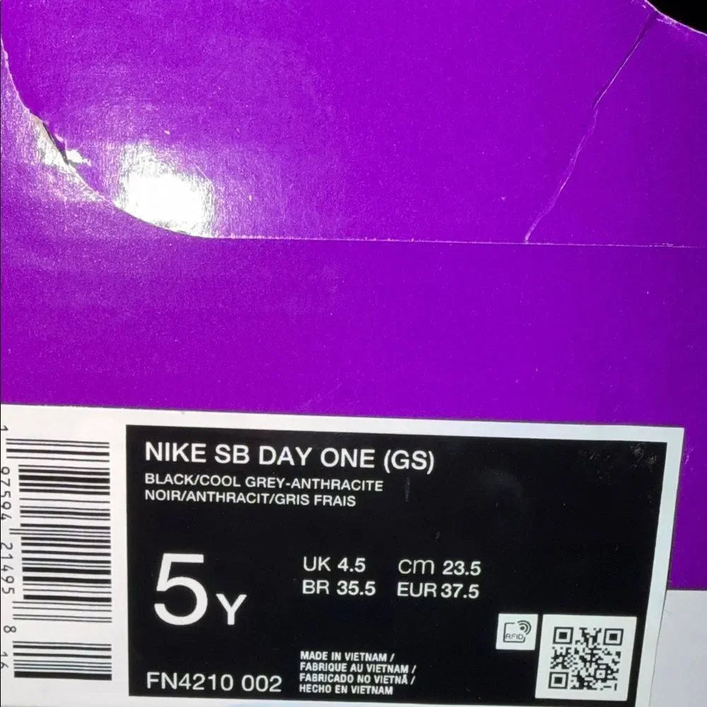 Nike SB Day One GS Black Cool Grey FN4210-002 Size 5Y